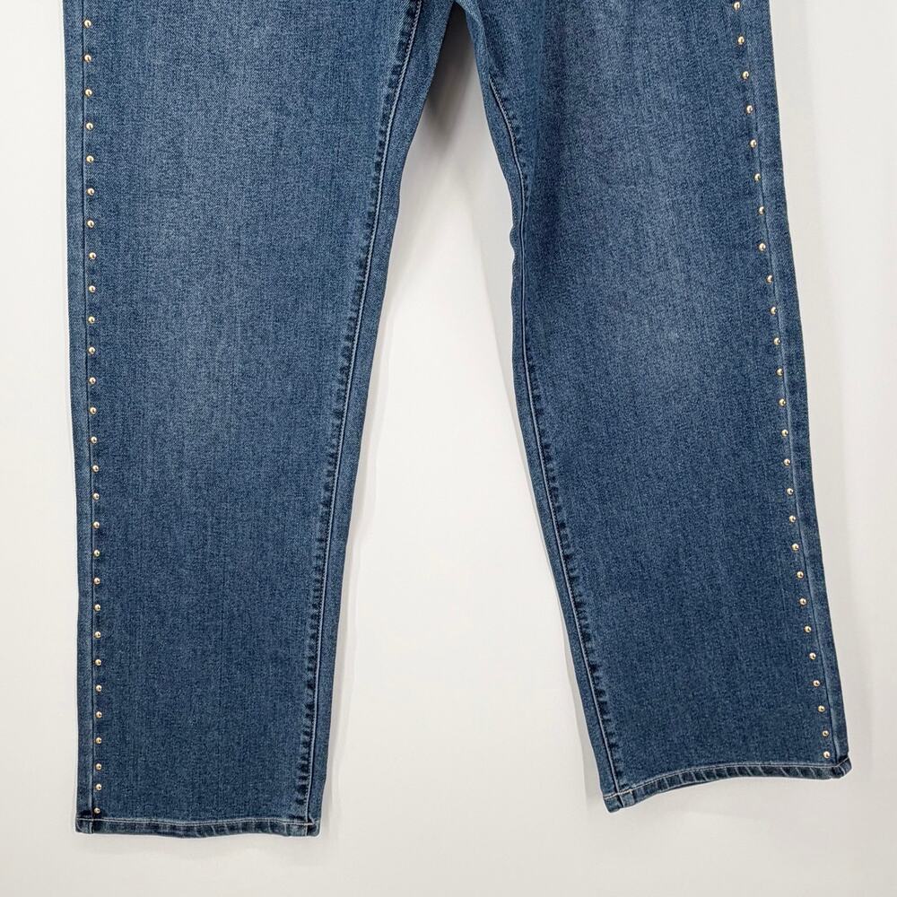Express Embellished Stud Straight Leg Jeans NWT Size 8 Medium Wash Gold Studs - Picture 5 of 12